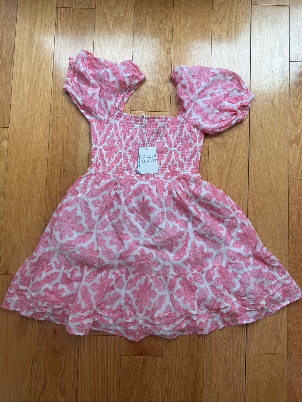 Roller Rabbit Pink and White Floral Puff-Sleeve Mini Dress